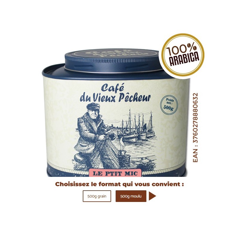 Boîte métal café LE PTIT MIC 500g - CAFÉ DU VIEUX PÊCHEUR Boîte métal café LE PTIT MIC 500g - CAFÉ DU VIEUX PÊCHEUR