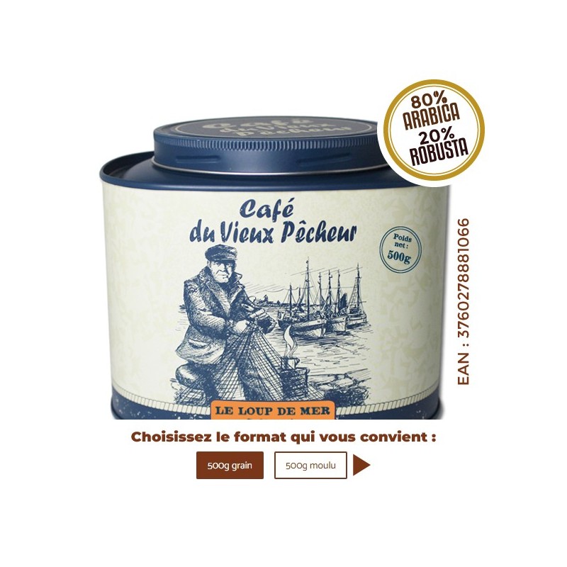 Boîte métal café LE LOUP DE MER 500g - CAFÉ DU VIEUX PÊCHEUR