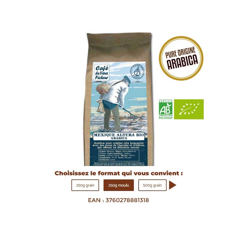 Café pure origine arabica MEXIQUE ALTURA - CAFÉ DU VIEUX PÊCHEUR Café pure origine arabica MEXIQUE ALTURA - CAFÉ DU VIEUX PÊCHEUR