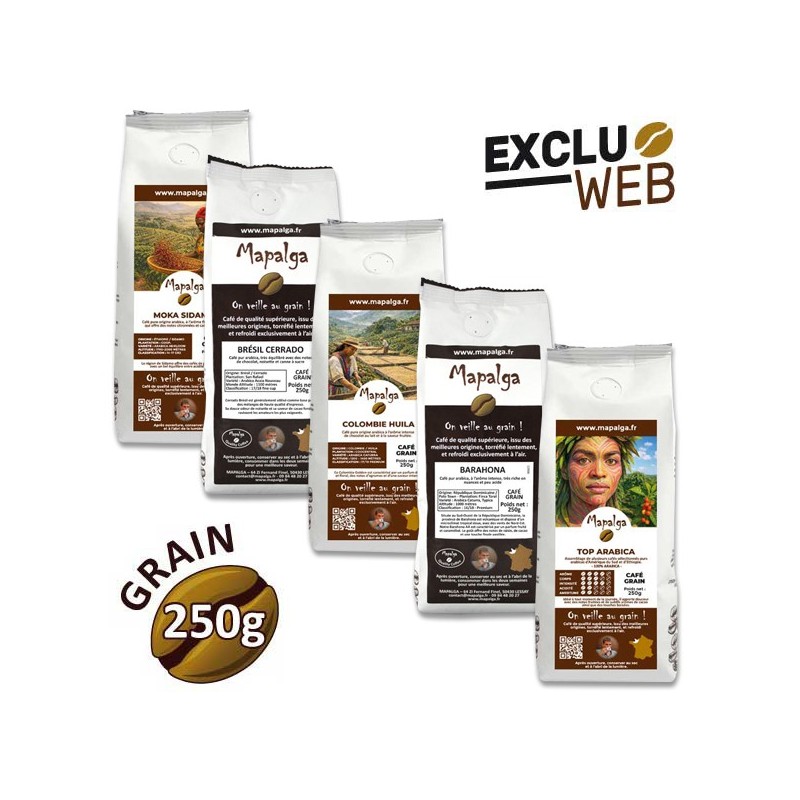 Pack économique cafés en grain - 250g - MAPALGA Pack économique cafés en grain - 250g - MAPALGA