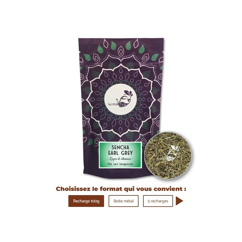 Thé vert SENCHA EARL GREY VRAC 100g - LOMATEA