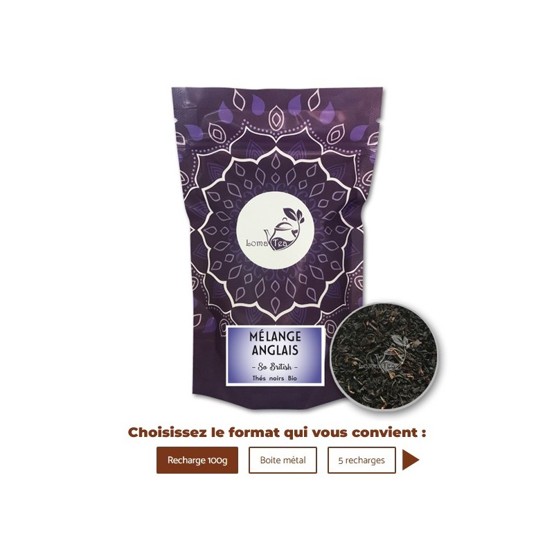 Thé noir MÉLANGE ANGLAIS VRAC 100g - LOMATEA Thé noir MÉLANGE ANGLAIS VRAC 100g - LOMATEA