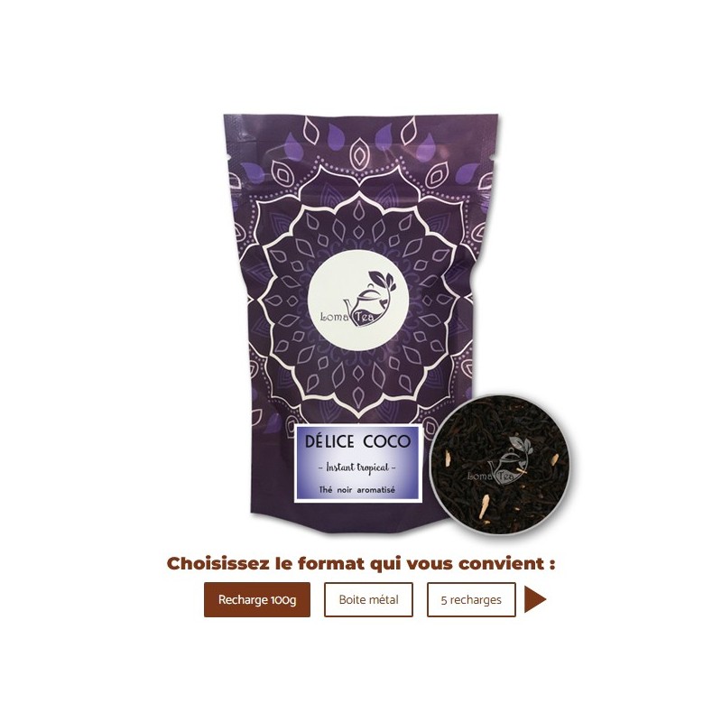 Thé noir DÉLICE COCO VRAC 100g - LOMATEA Thé noir DÉLICE COCO VRAC 100g - LOMATEA