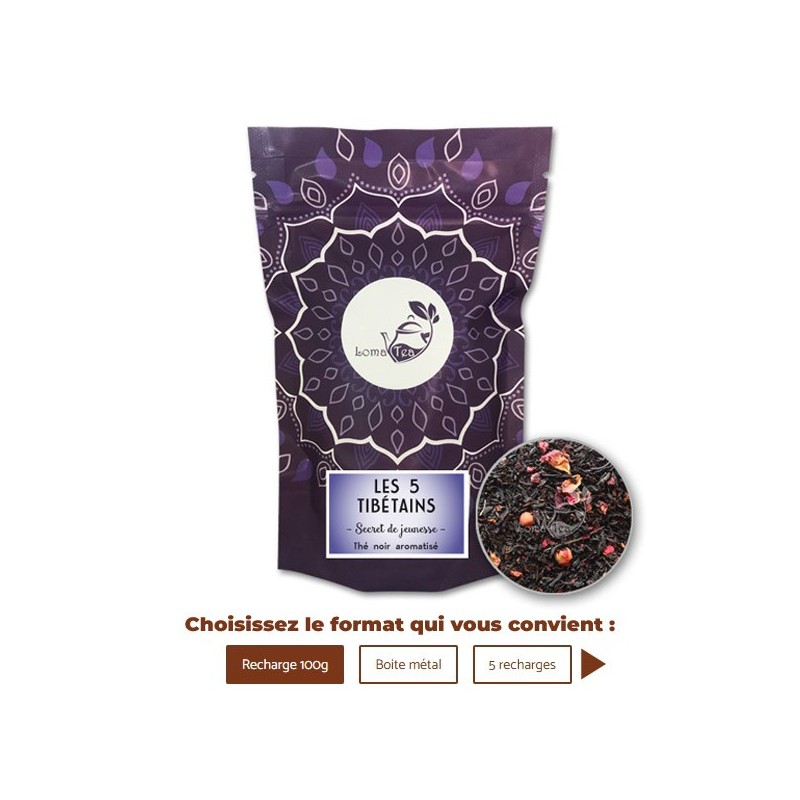 Thé noir LES 5 TIBÉTAINS VRAC 100g - LOMATEA Thé noir LES 5 TIBÉTAINS VRAC 100g - LOMATEA