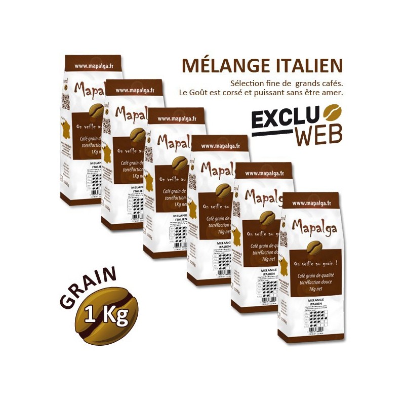 Pack x 6 Café grain MELANGE  ITALIEN - 1Kg - MAPALGA