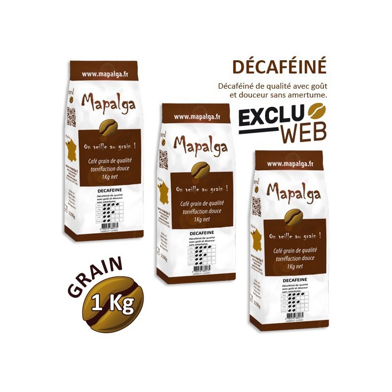 Pack x 3 Café grain DÉCAFÉINÉ - 1 Kg - MAPALGA