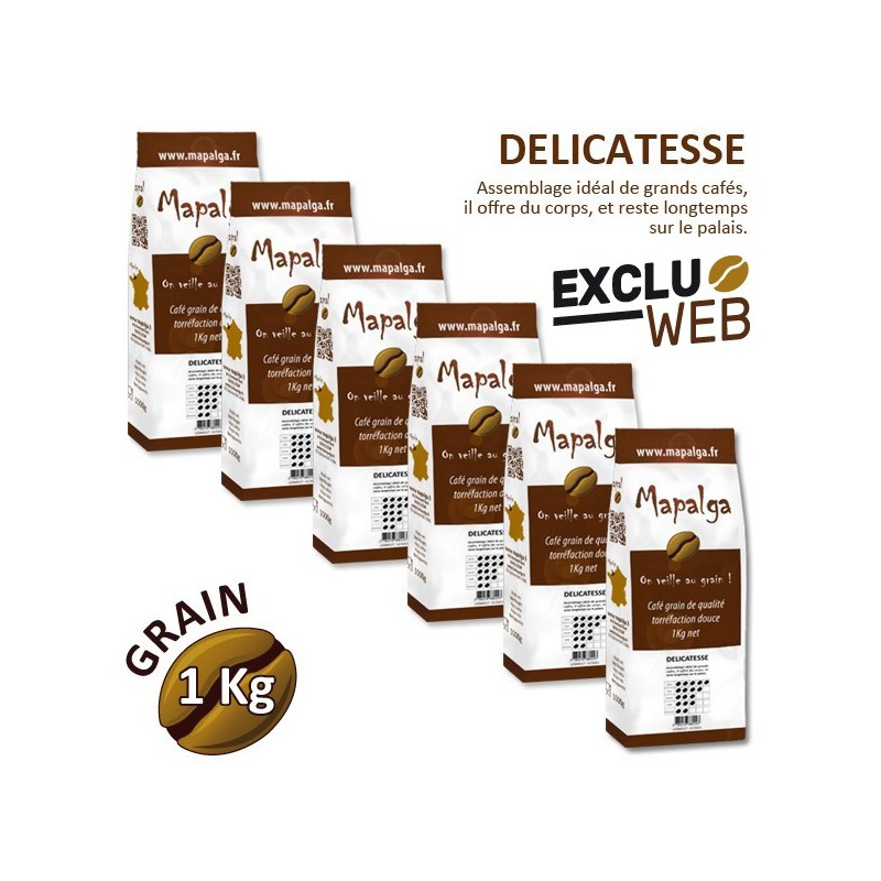 Pack x 6 Café grain DELICATESSE - 1 Kg - MAPALGA