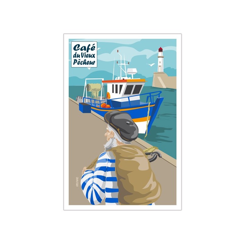 Postcard The quay fisherman before boarding - Café du Vieux fisherman