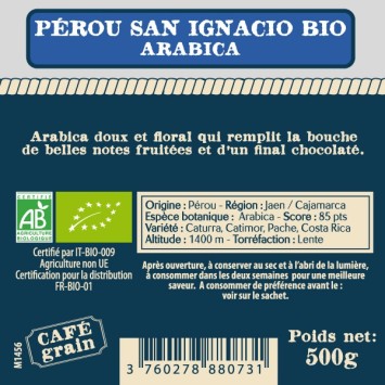 Café Grain Arabica Pérou San Ignacio Bio 500g - Café du Vieux Fisherman