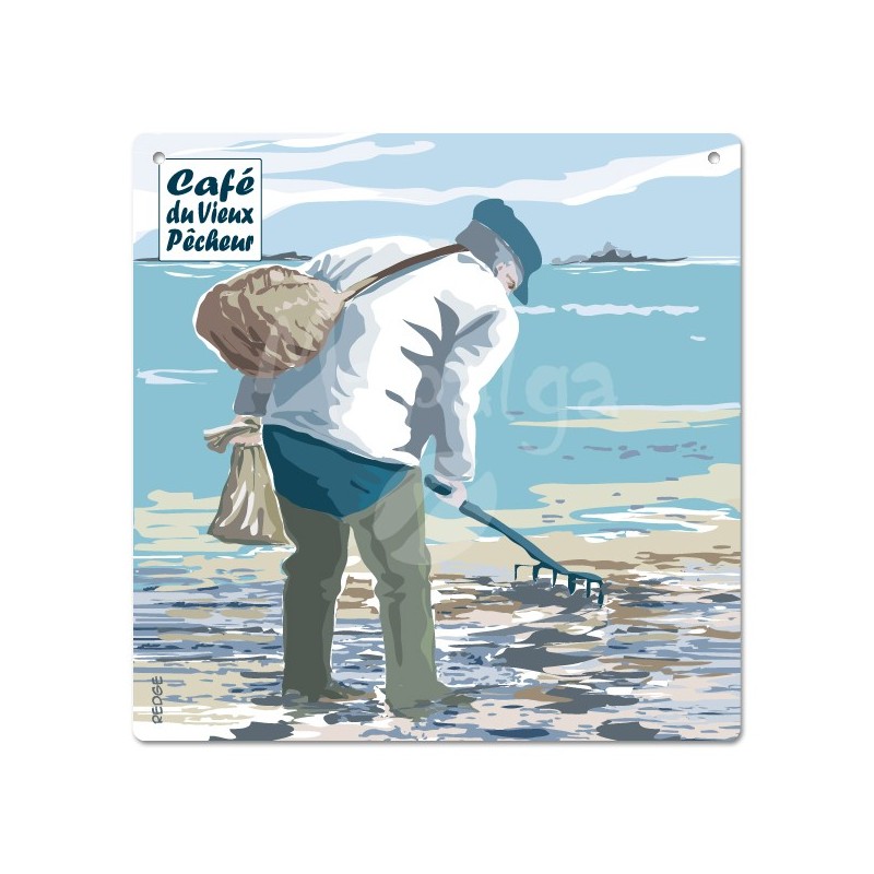Plaque décorative Le Pêcheur à pied - CAFÉ DU VIEUX PÊCHEUR 19x19 cm