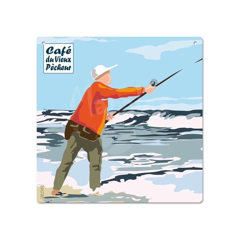 Decorative plaque The fisherman on the line - Café du Vieux fisherman 19x19 cm