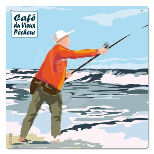 Decorative plaque The fisherman on the line - Café du Vieux fisherman 19x19 cm