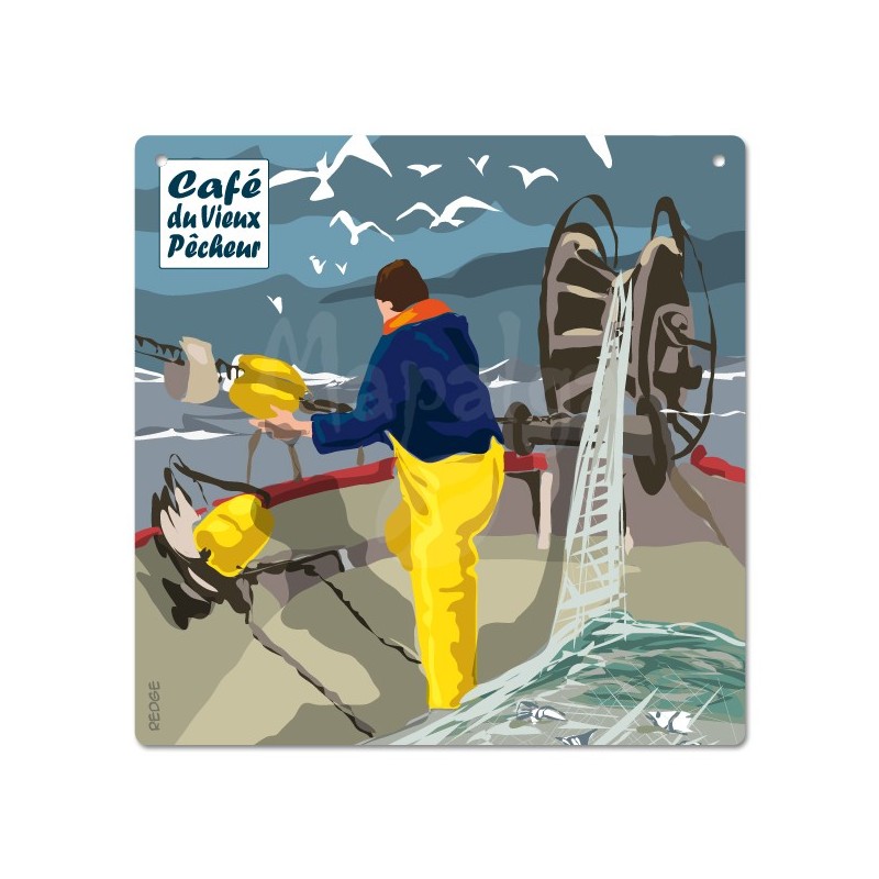 Placca decorativa The Fisherman sul suo pescatore di peschereccio - Café du Vieux Fisherman 19x19 cm