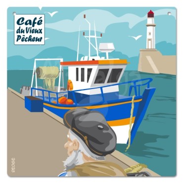 Placca decorativa The Quay Fisherman prima dell'imbarco - Café du Vieux Fisherman 19x19 cm