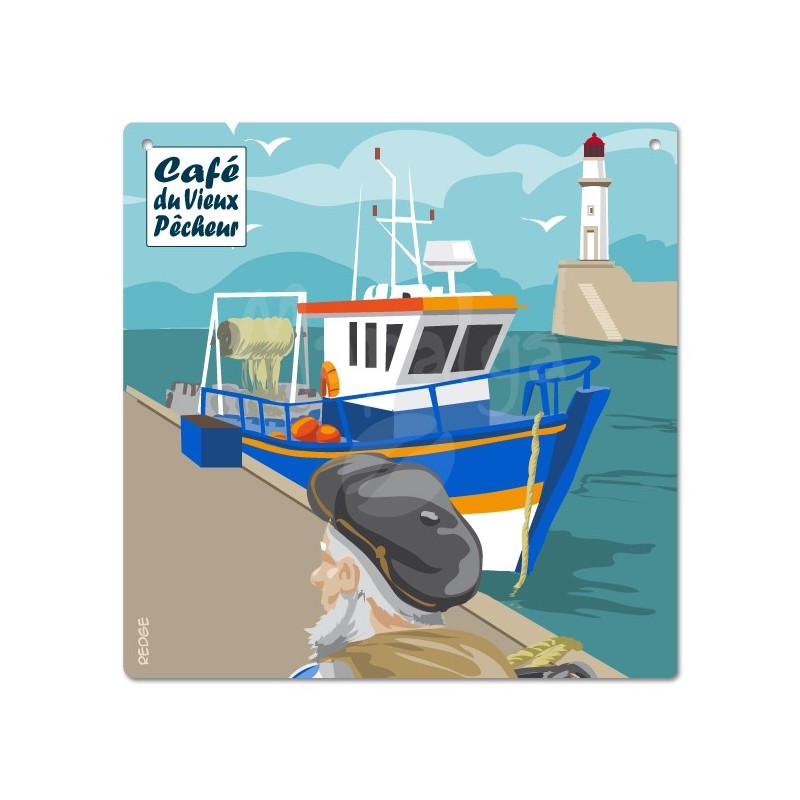 Placca decorativa The Quay Fisherman prima dell'imbarco - Café du Vieux Fisherman 19x19 cm