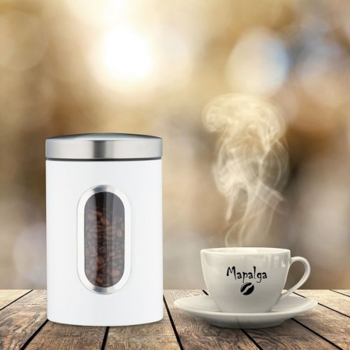 Varino di metallo con finestra di controllo da 1,4 litri, per caffè o cibo secco (rosso, nero, bianco, grigio) 10027647