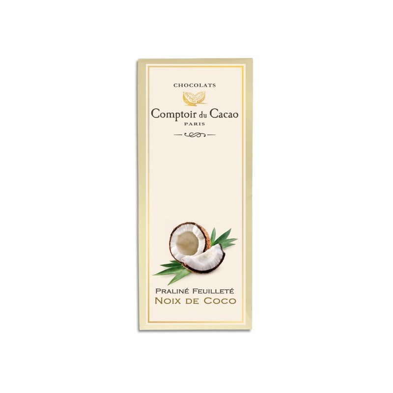Tablette pralinée feuilletée Noix de Coco - 80g - LE COMPTOIR DU CACAO