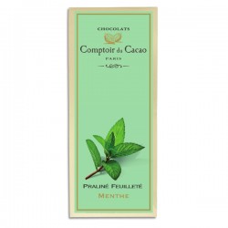 Tablette pralinée feuilletée Menthe - 80g - LE COMPTOIR DU CACAO