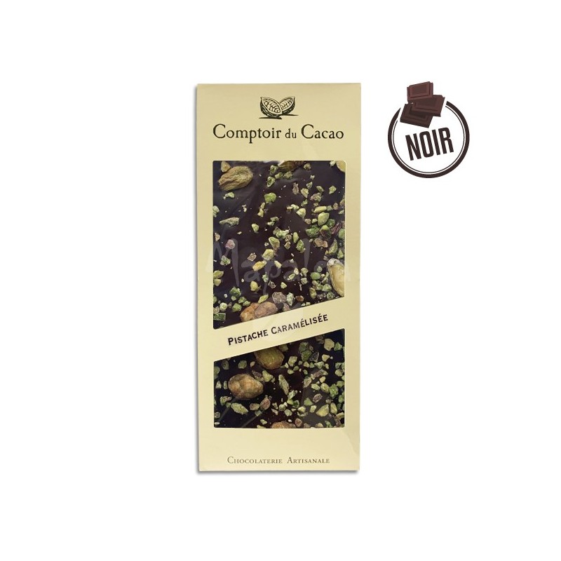 Caramelized pistachio dark chocolate tablet - 90g - Le Comptoir du Cocoa