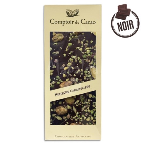Caramelized pistachio dark chocolate tablet - 90g - Le Comptoir du Cocoa
