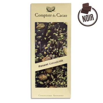 Tablet al cioccolato fondente pistacchio caramellato - 90G - Le comptoir du cacao