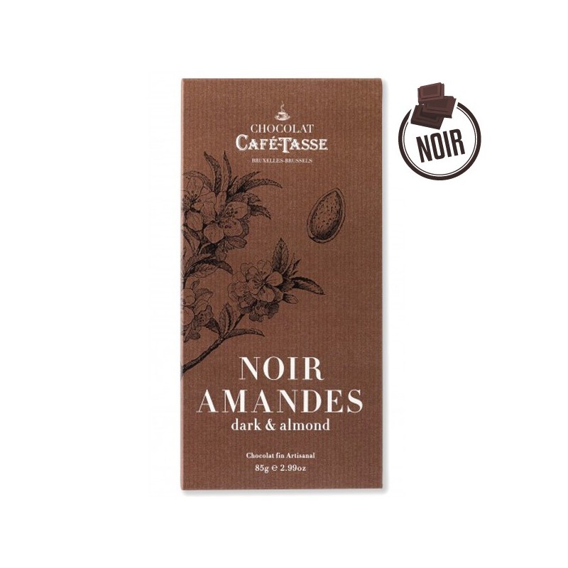 Tablette Chocolat NOIR AMANDES 85g - CAFÉ TASSE