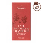 Tablette chocolat au lait amandes & cranberry 85g - CAFE-TASSE