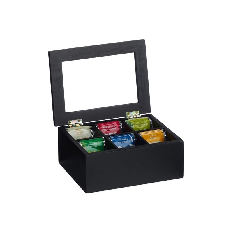 Boîte à thé noire 6 compartiments - RELAXDAYS