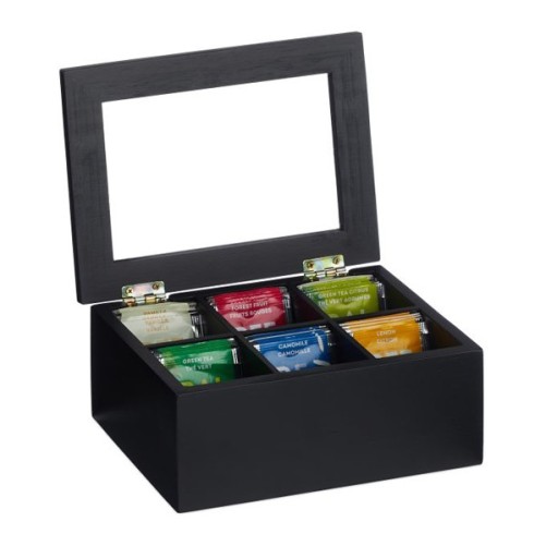 Black tea box 6 compartments - Relaxdays