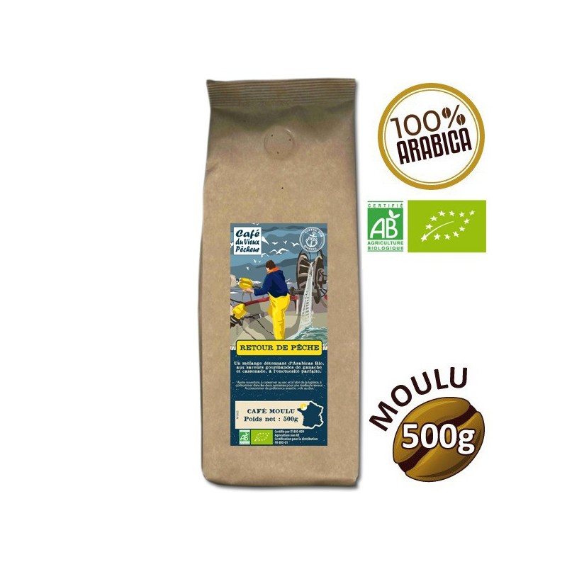 Café moulu 100% arabica RETOUR DE PÊCHE BIO 500g - CAFÉ DU VIEUX PÊCHEUR