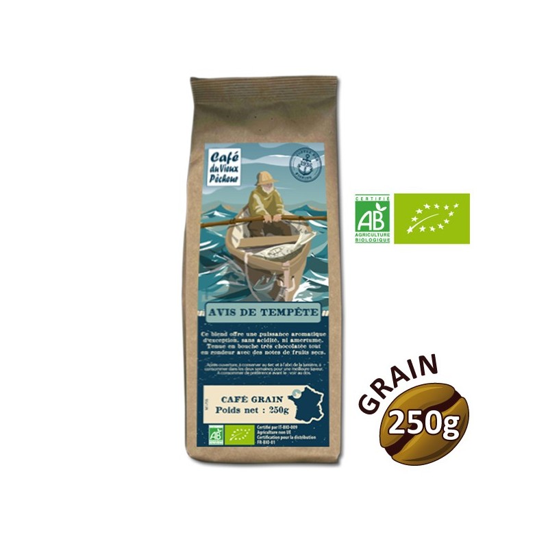 Café grain Blend AVIS DE TEMPÊTE BIO 250g - CAFÉ DU VIEUX PÊCHEUR Café grain Blend AVIS DE TEMPÊTE BIO 250g - CAFÉ DU VIEUX PÊCHEUR