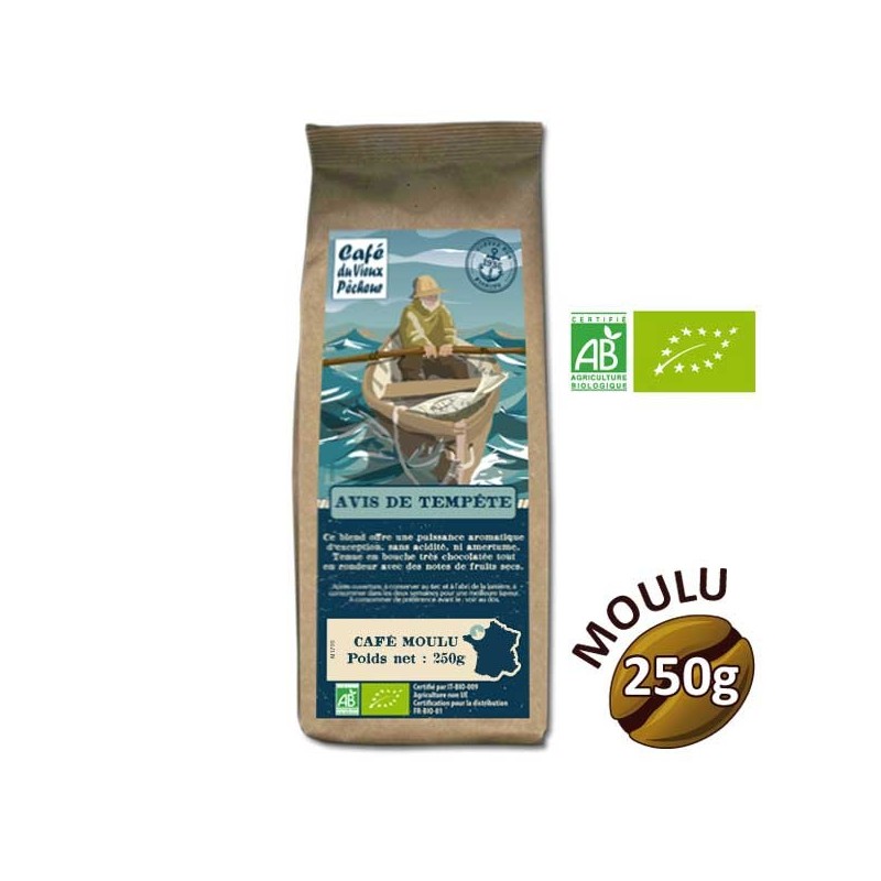 Café moulu Blend AVIS DE TEMPÊTE BIO 250g - CAFÉ DU VIEUX PÊCHEUR Café moulu Blend AVIS DE TEMPÊTE BIO 250g - CAFÉ DU VIEUX PÊCHEUR