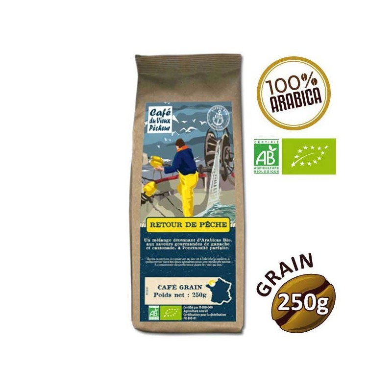 Café grain 100% arabica RETOUR DE PÊCHE BIO 250g - CAFÉ DU VIEUX PÊCHEUR Café grain 100% arabica RETOUR DE PÊCHE BIO 250g - CAFÉ DU VIEUX PÊCHEUR