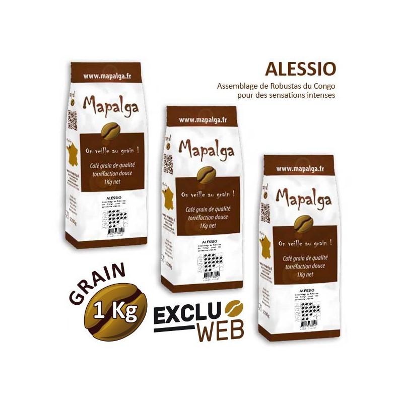X 3 Café Grain Alessio 100% Robusta Café - 1 kg - Mapalga