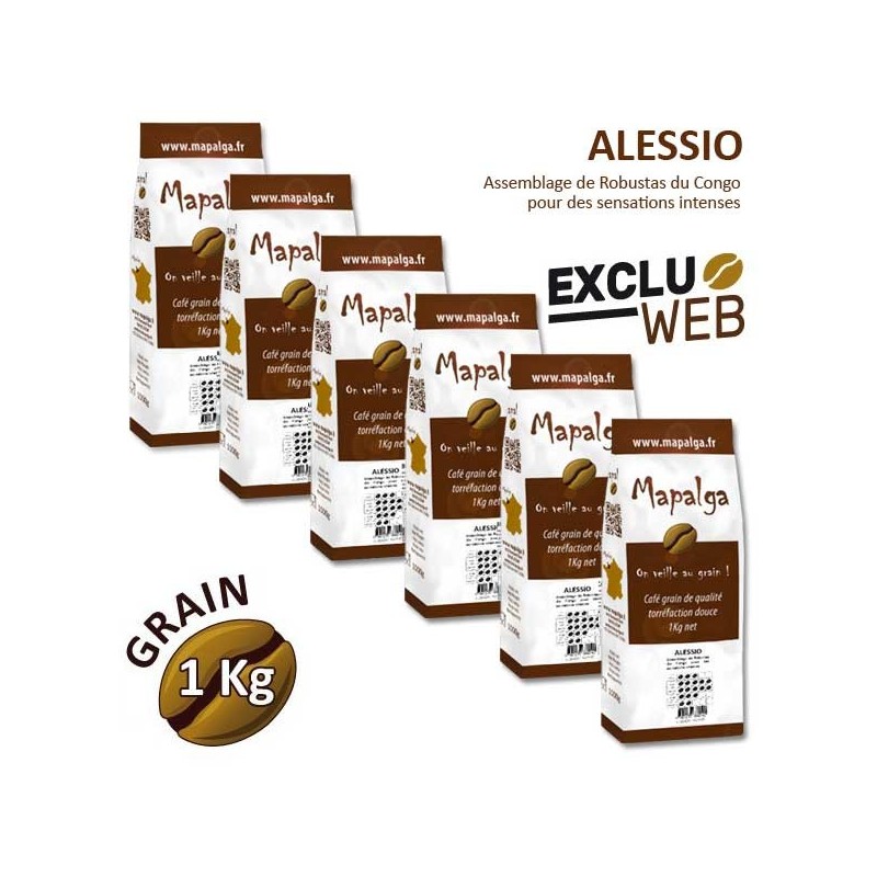 Pack x 6 Café grain ALESSIO 100% ROBUSTA - 1 kg - MAPALGA