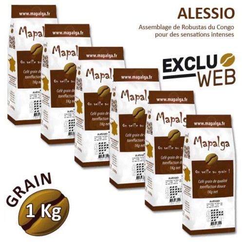 Pacchetto X 6 Café Grain Alessio 100% robusta - 1 kg - Mapalga