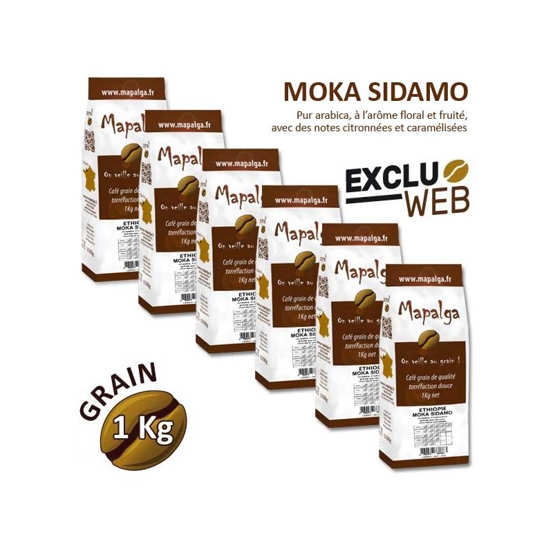 Pack x 6 Café grain pure origine MOKA SIDAMO ETHIOPIE - 1 kg - MAPALGA Pack x 6 Café grain pure origine MOKA SIDAMO ETHIOPIE - 1 kg - MAPALGA