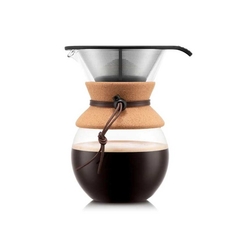 Cafetière 1 Litre Pour Over liège et cuir - BODUM + 500g de café moulu offert