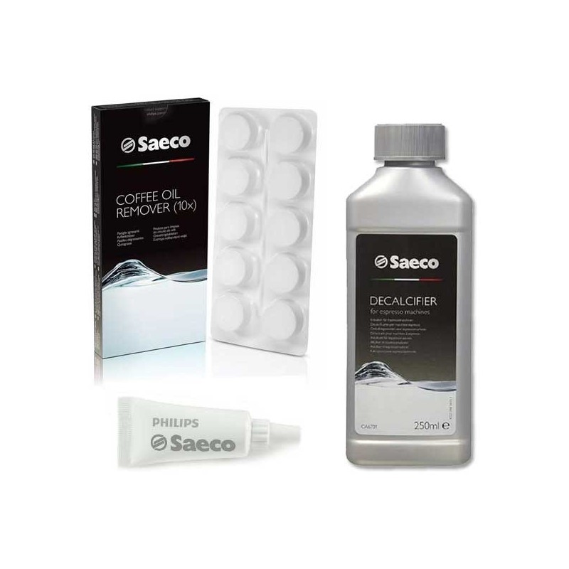 Kit entretien SAECO ( 1 détartrant 250 ml + 10 tablettes dégraissage + 1 tube de graisse) Kit entretien SAECO ( 1 détartrant 250 ml + 10 tablettes dégraissage + 1 tube de graisse)