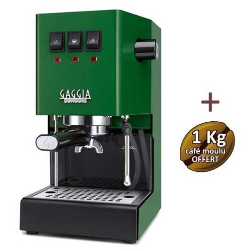 Machine à café espresso CLASSIC E24 JUNGLE GREEN GAGGIA RI9481/17 + 1 Kg de café moulu OFFERT