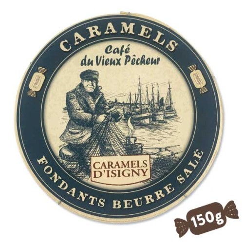 Boîte ronde bois Caramels fondants au beurre salé d'Isigny A.O.P. 150g - CAFÉ DU VIEUX PÊCHEUR