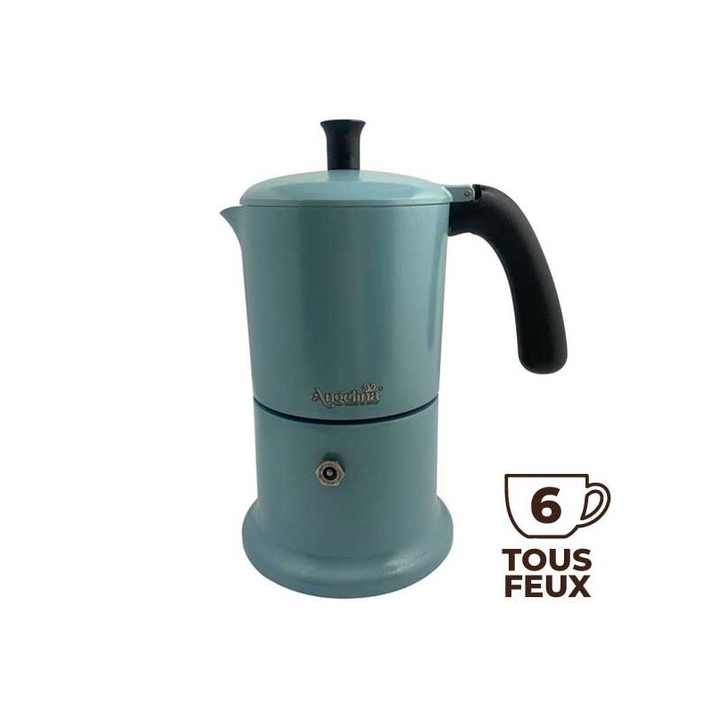 Cafetière italienne bleu clair / noir 6 tasses TOUS FEUX ANG6IND0903 - ANGELINA MADE IN ITALY