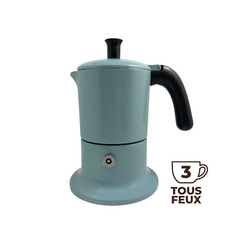 Cafetière italienne bleu clair / noir 3 tasses TOUS FEUX ANG3IND0903 - ANGELINA MADE IN ITALY