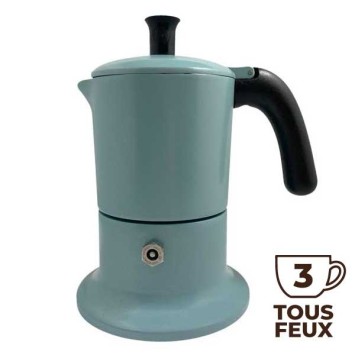 Cafetière italienne bleu clair / noir 3 tasses TOUS FEUX ANG3IND0903 - ANGELINA MADE IN ITALY