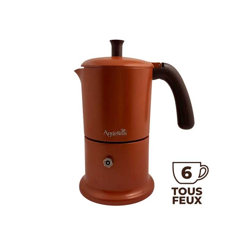 Cafetière italienne orange / marron 6 tasses TOUS FEUX ANG6IND1004 - ANGELINA MADE IN ITALY