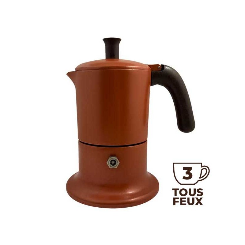Cafetière italienne orange / marron 3 tasses TOUS FEUX ANG3IND1004 - ANGELINA MADE IN ITALY