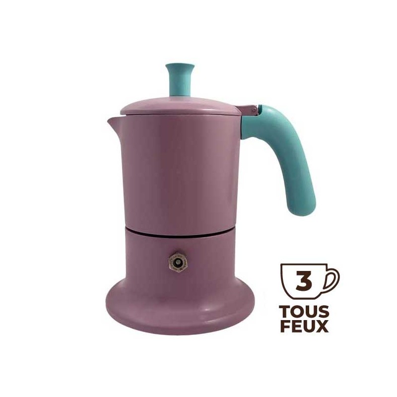 Cafetière italienne rose / tiffany 3 tasses TOUS FEUX ANG3IND0801 - ANGELINA MADE IN ITALY