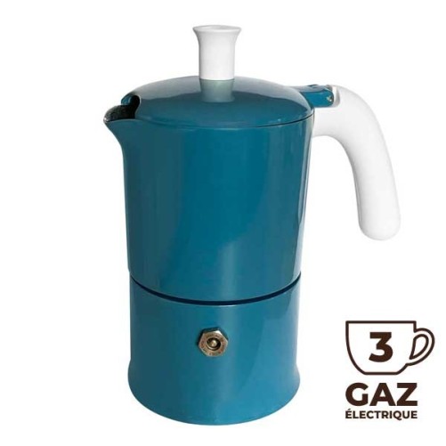 Cafetière italienne Moka classique Bleu / Blanc 3 tasses TOUS FEUX SAUF INDUCTION ANG30502 - ANGELINA MADE IN ITALY