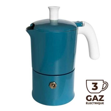 Cafetière italienne Moka classique Bleu / Blanc 3 tasses TOUS FEUX SAUF INDUCTION ANG30502 - ANGELINA