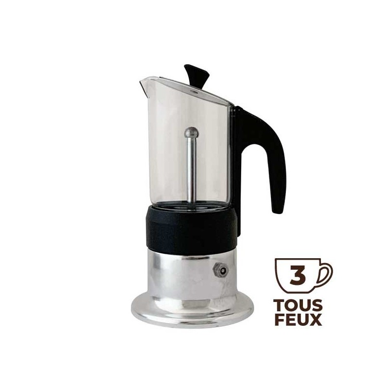 Cafetière italienne CORINNA argent 3 tasses TOUS FEUX COR30101 - ANGELINA MADE IN ITALY